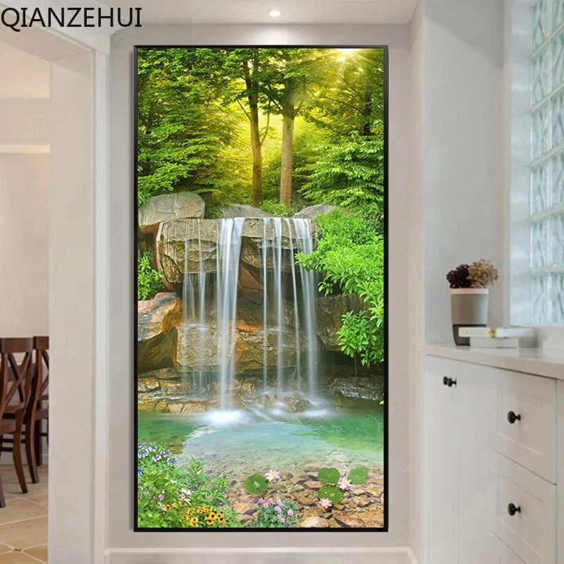 

DIY 5d full Diamond Embroidery,Round Diamond Fortune Flowing Water Waterfall Living room decoration rhinestone Diamond painting