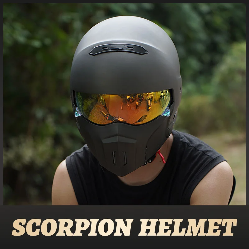 

Vintage Scorpion Helmet Retro Half Open Motorcycle Helmets Locomotive Personality Helmet Combination DOT Approved