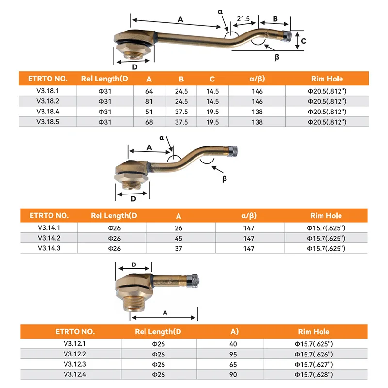 1pc Metal brass Tire tyre Valve Stem v3.14 Angle Adapter Bolt In for truck  bus Agriculture Vehicle