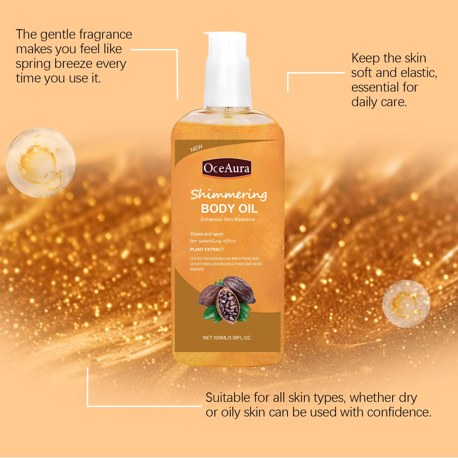 

High Gloss Body Oil Long Lasting Moisturizing Smoothing Improve Skin Radiance Relieve Dryness Soothe Refreshing Body Shimmer Oil