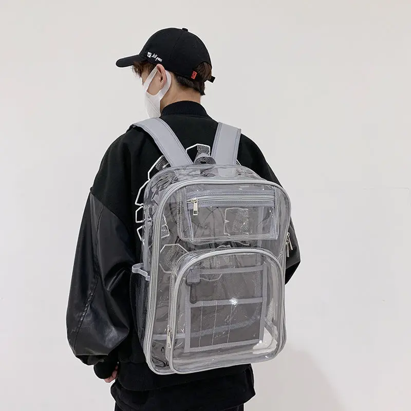 Rucksack 2023 Sommer neue Mode PVC transparente Unisex Rucksäcke Reiß verschluss Hochleistungs-Bücher tasche Street Style