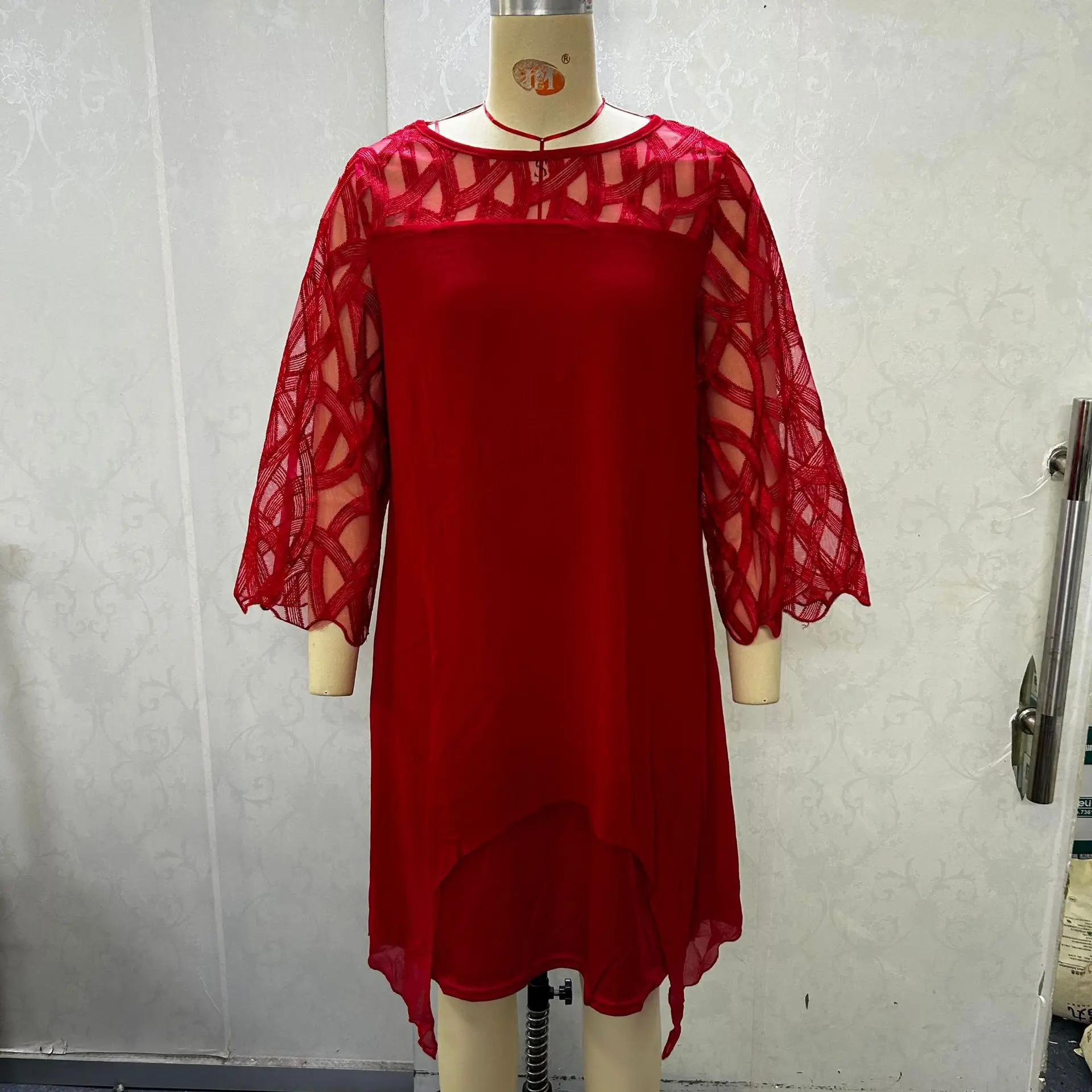 Vestidos De Noche Spliced ​​chiffon Lace Three-quarter Sleeves Irregular Hem Dress Women's Summer Bohemian Versatile Short Skirt