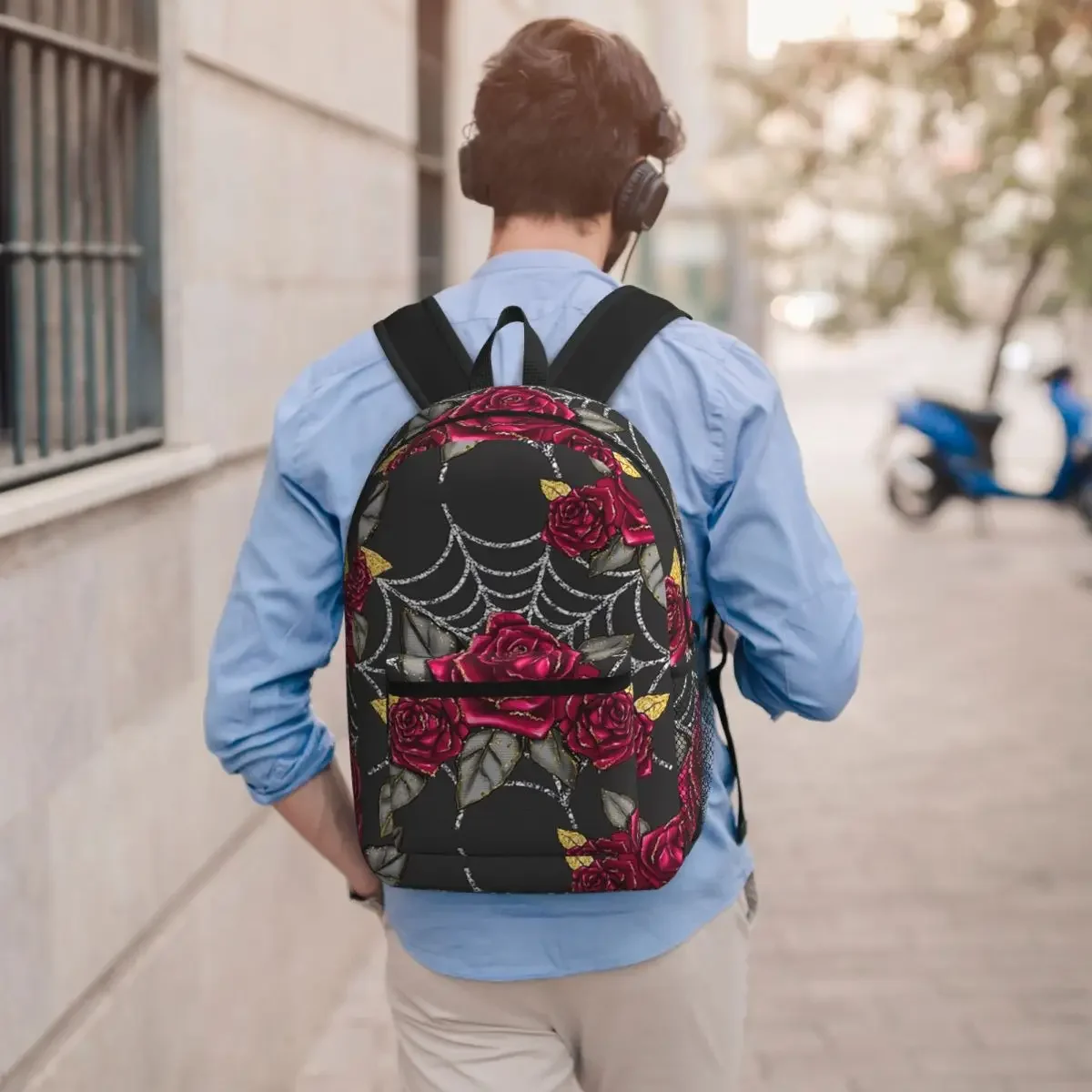 Dark Rose Crystal Mesh Pattern Student Backpack School Bag Hiking Travel Daypack for Men Women Bookbag Shoulder Bags