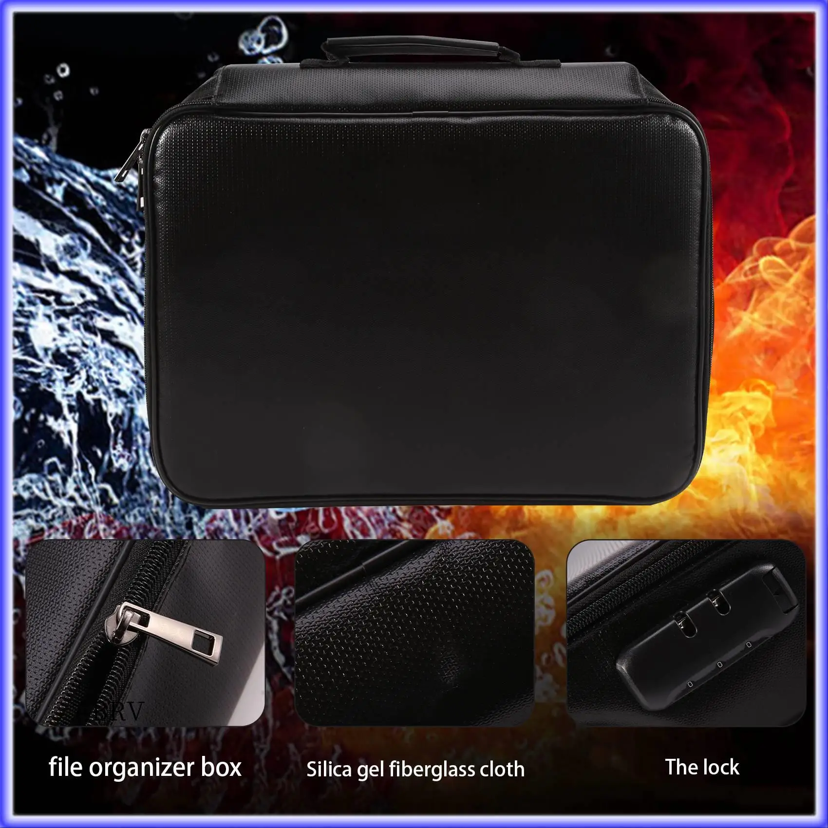 

Highly Recommended-Organizer Bag Fireproof Document Bag With Lock Portable Filing Storage Box Holder For Document File Passport