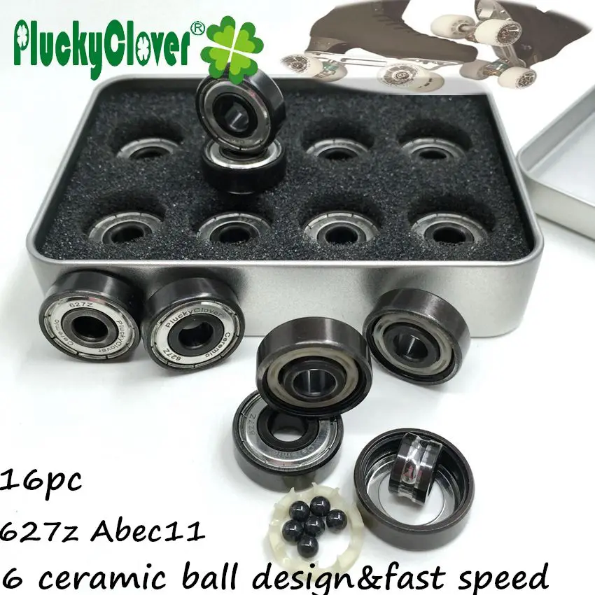 16pc Artistic Skate Bearing 627z 7mm Bore Size 6 Ceramic Ball Bearing Quad Skates Derby Roller Figure Skating Bearing 627 Abec11