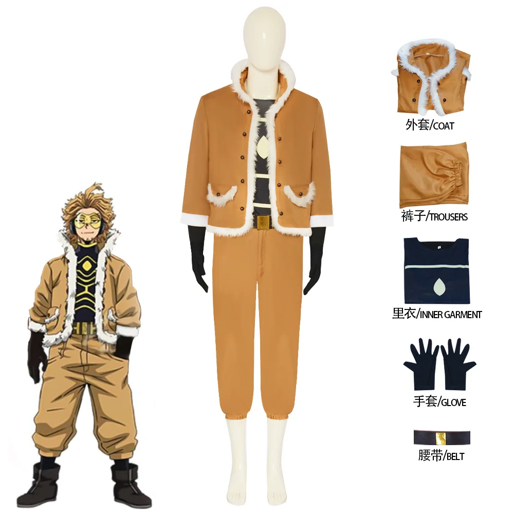 My Hero Academia Hawks Cartoon Cosplay Costume Men Women Fur collar Top Pants Belt Gloves Suit Halloween Clothing