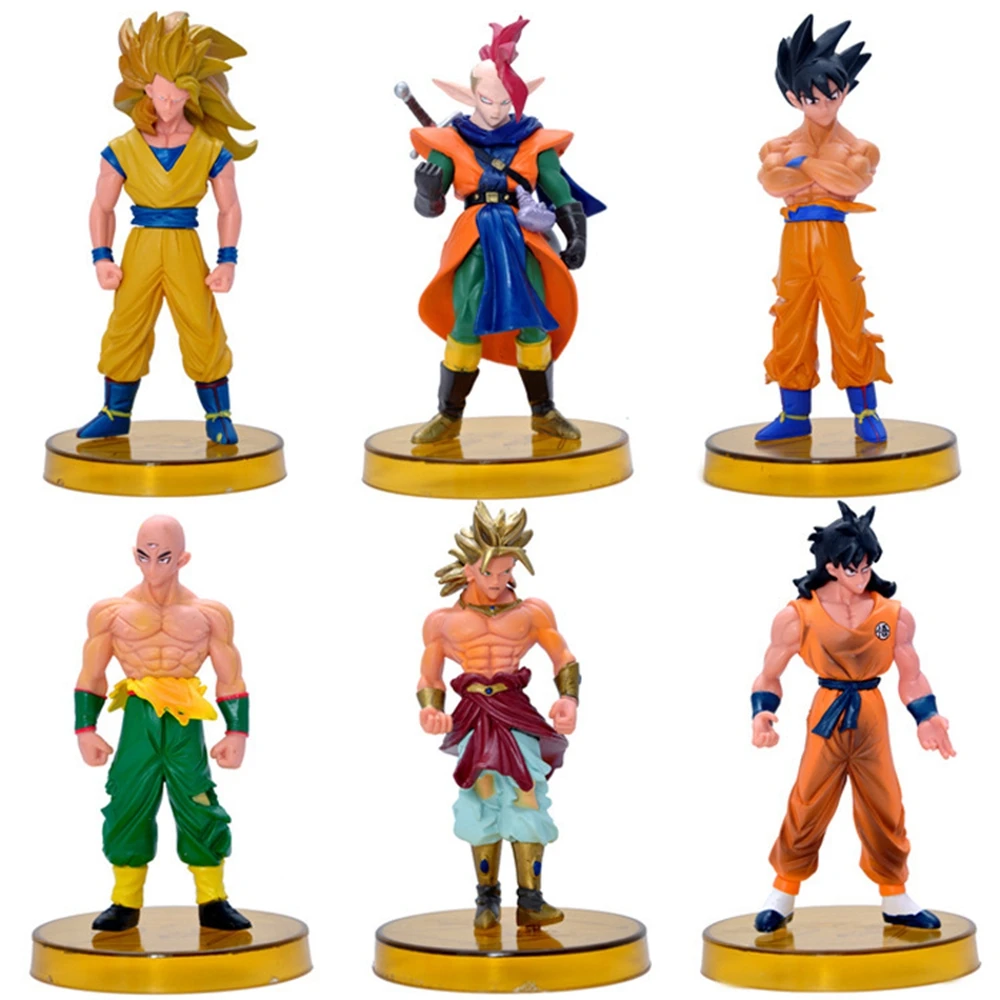 15CM 6Pcs Dragon Ball Figure Yamcha Son Goku Vegeta Tapion Tien Shinhan Standing Anime Model Toy Gift Set Action Figure PVC