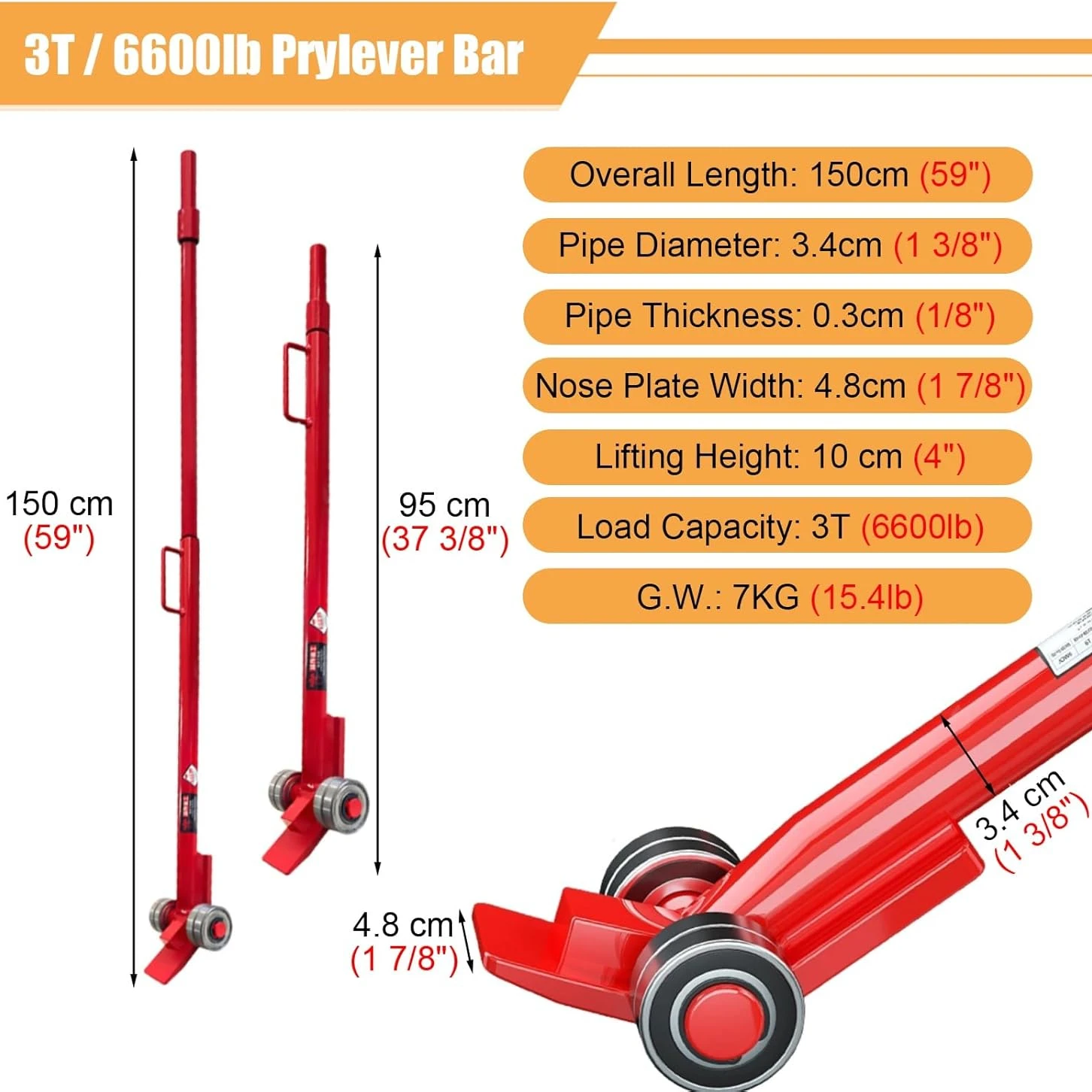 Portability Heavy Duty Lifting Pry Bar with Handle Thickened Lifting Crowbar for Industrial Liftingand Handling(3T/6600lb)