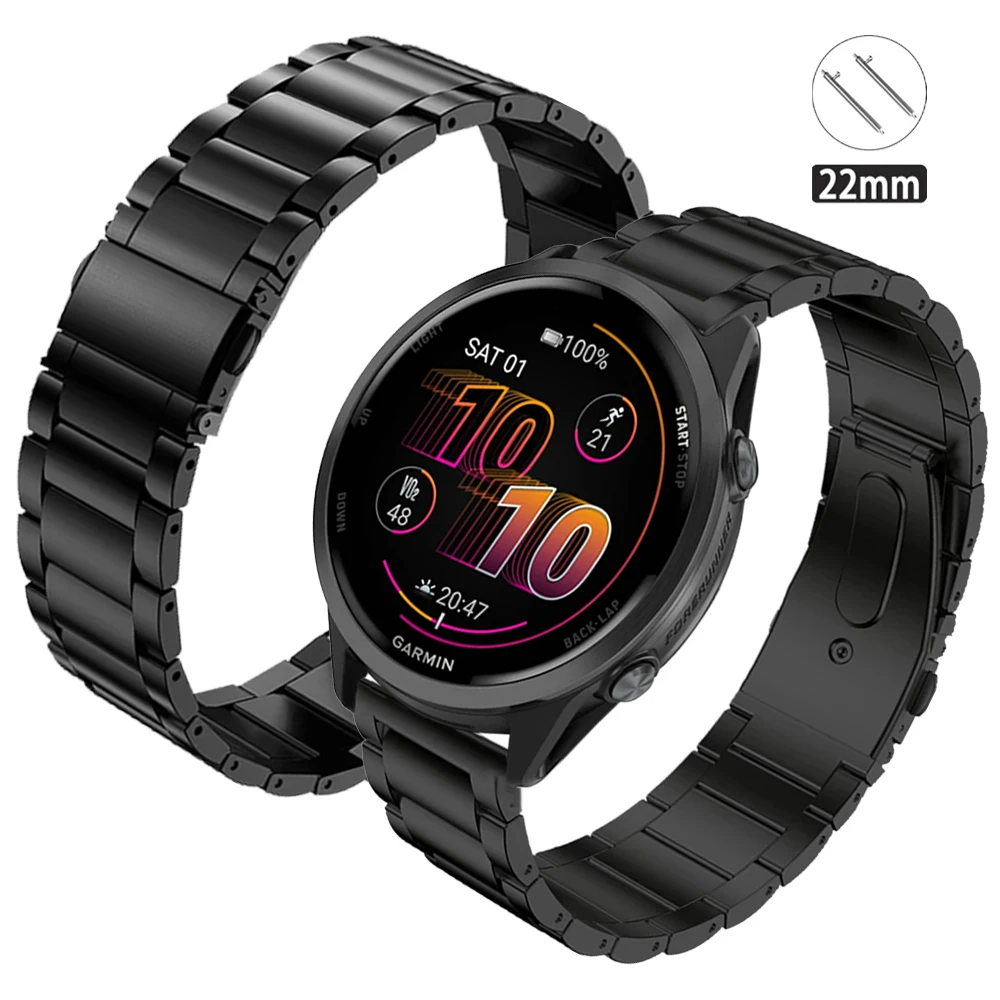 22 mm Titan-Metall-Uhrenarmband für Garmin Forerunner 570 47 mm 265 255/Active/Vivoactive 4/Venu 4 3/D2 Air X15 Business-Armband