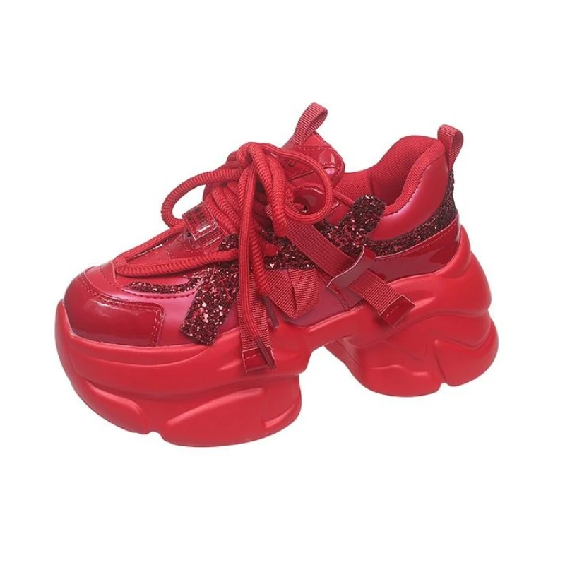 

Новая женская обувь 8 см, женская вулканизированная обувь на шнуровке, весенняя удобная повседневная обувь из однотонной сетчатой ткани с круглым носком