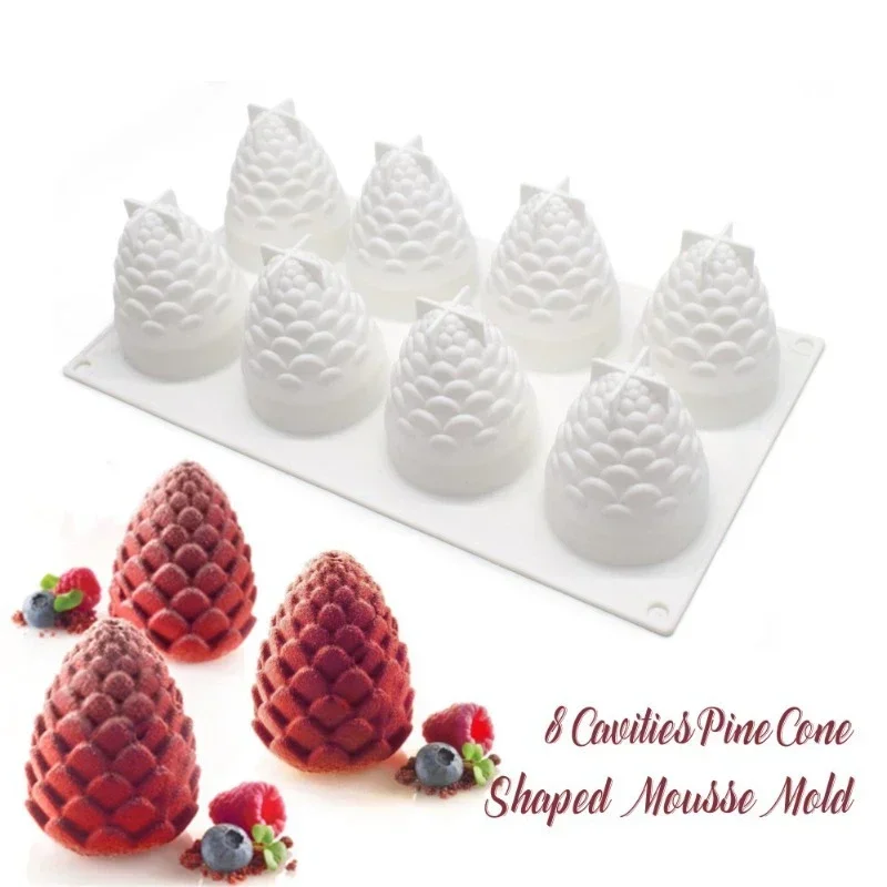 8-connected 3D Pinecone Silicone Mold Aromatherapy Candle Silicone Mold Mousse Cake Chocolate Ice Mould DIY Christmas Baking