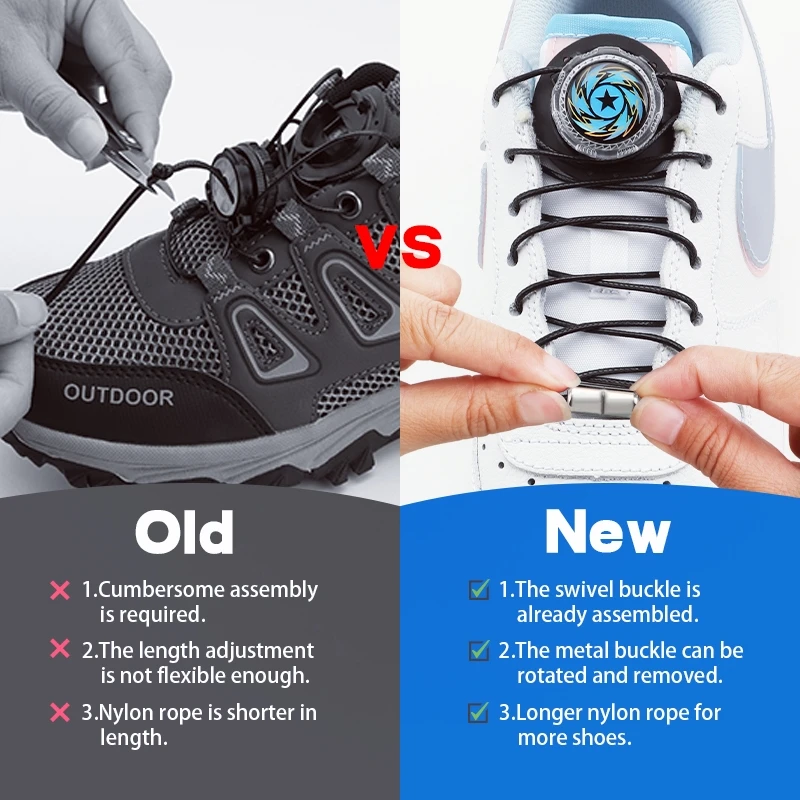 Swivel Buckle Shoelaces New upgrade easy installation Automatic Laces Without ties Thick Rope Sneakers Shoelace Shoe Accessories