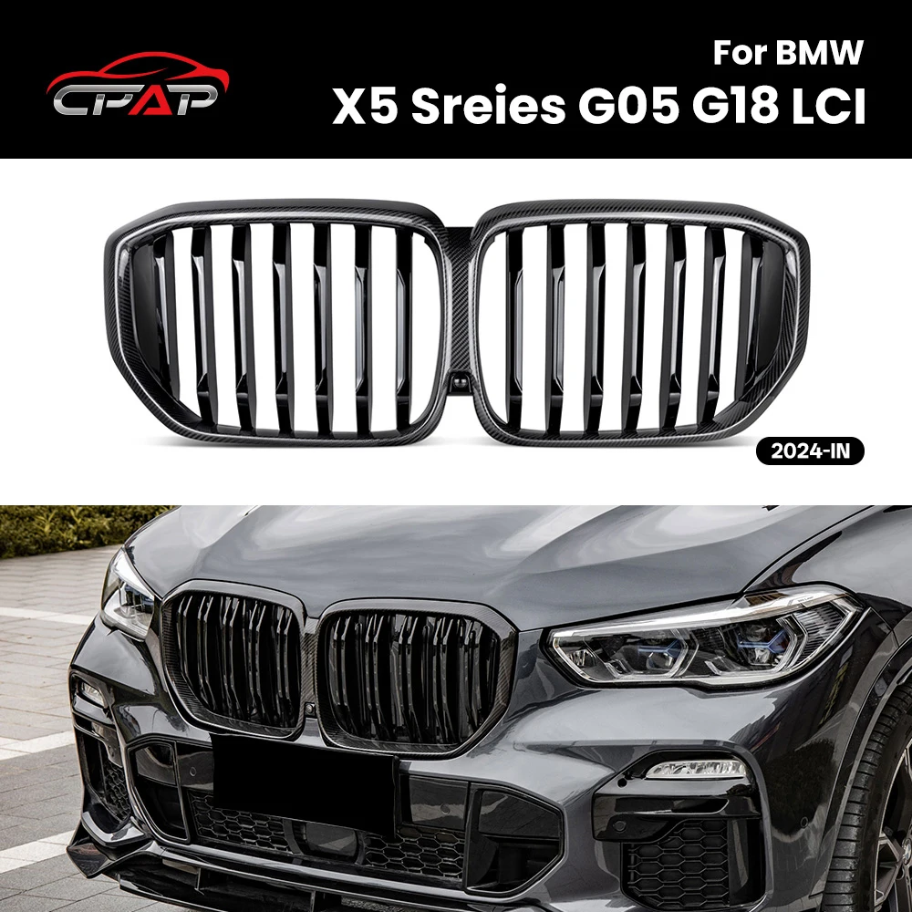 

Real Dry Carbon Fiber Front Bumper Kidney Hood Grille for BMW X5 G05 G18 LCI 2024-IN Racing Grills Accessories Replacement