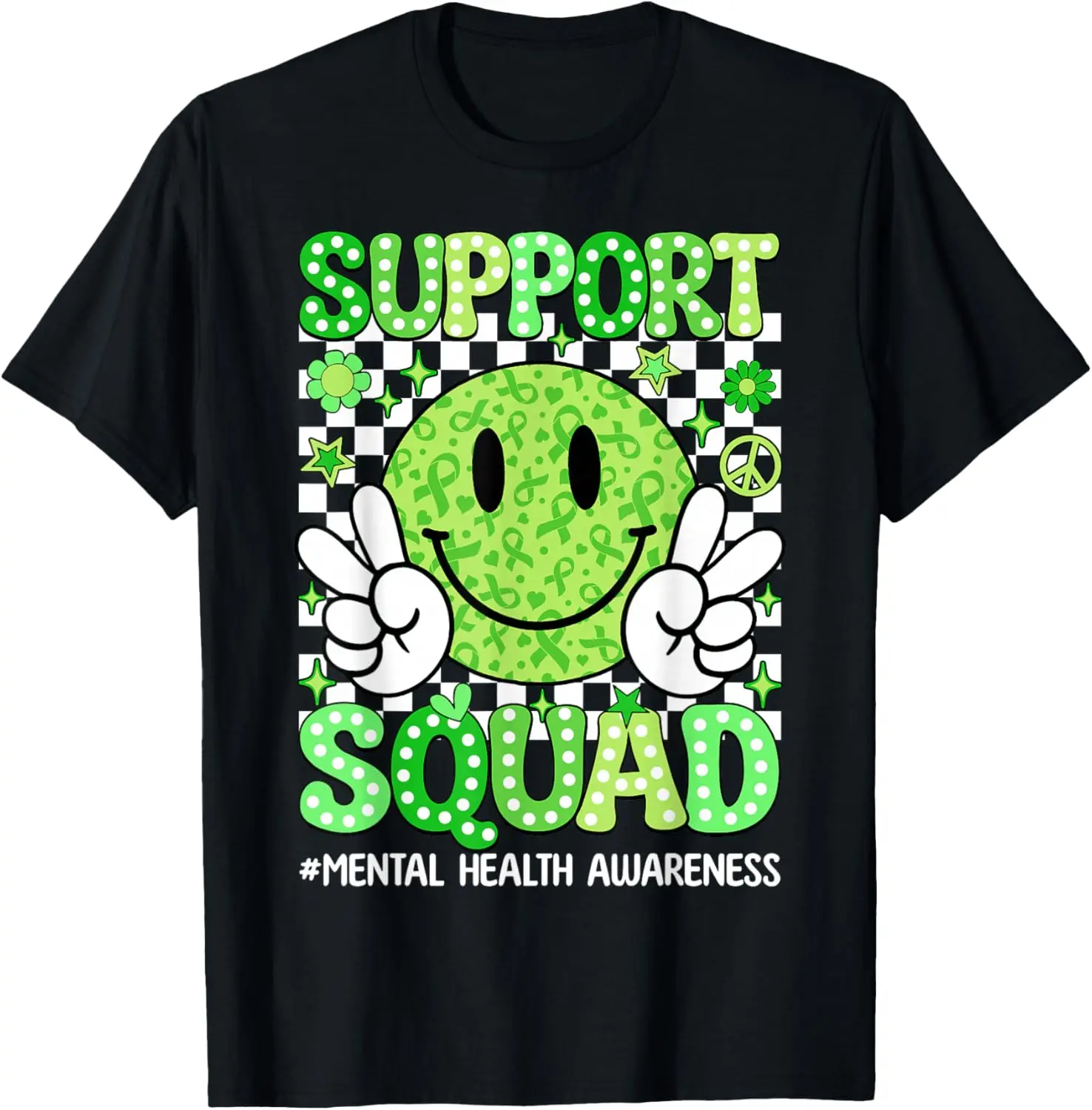 Mental Health Matters Awareness Support Squad Green Ribbon Tee T-Shirt 100% Cotton Trendy Y2K Short-Sleeve Tee – Soft, Quick-Drying, & Moisture-Wicking; Ideal for Sports or Casual Wear; Great Gift for Christmas or Halloween.