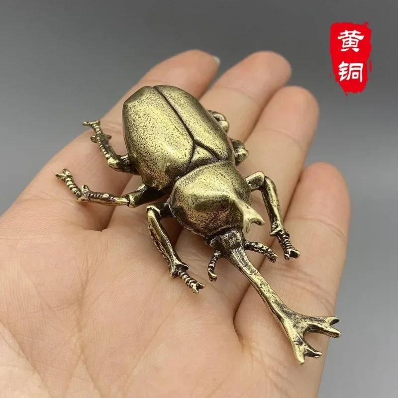 Antique Bronze Beetles Miniature Figurine Small Desk Decorations Vintage Copper Insect Tea Pets Ornament Home Decor Accessories