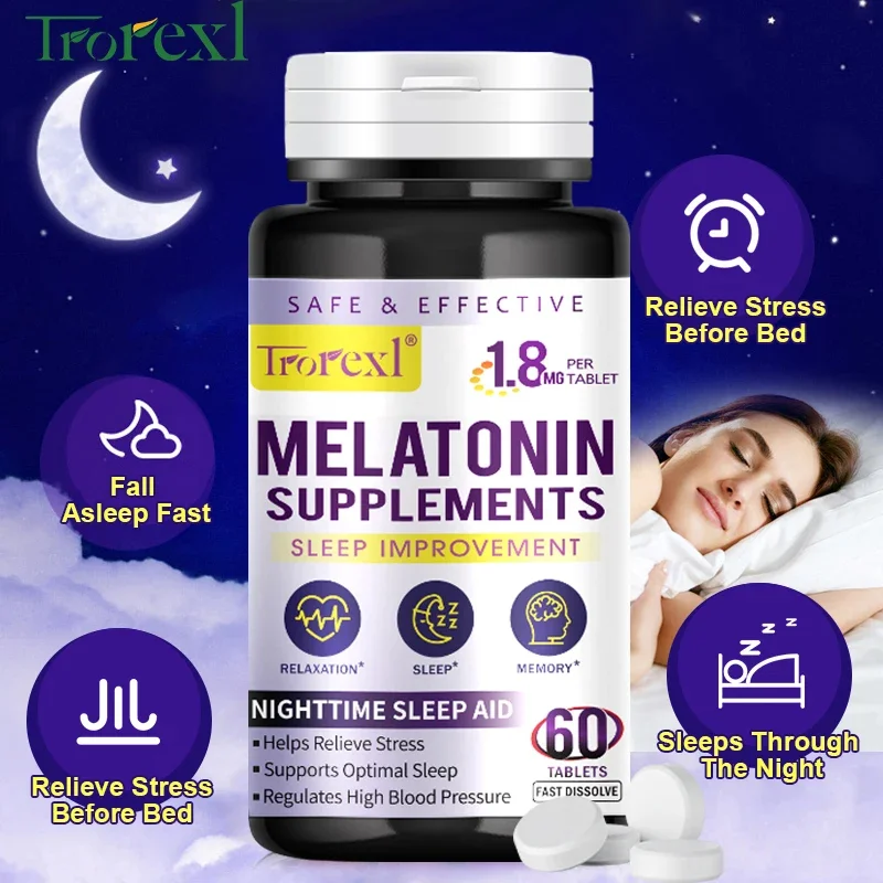 Melatonin Pills Supplement - Helps Relieve Stress and Anxiety, Deep Sleep, Prevents Insomnia, Improves Sleep Quality