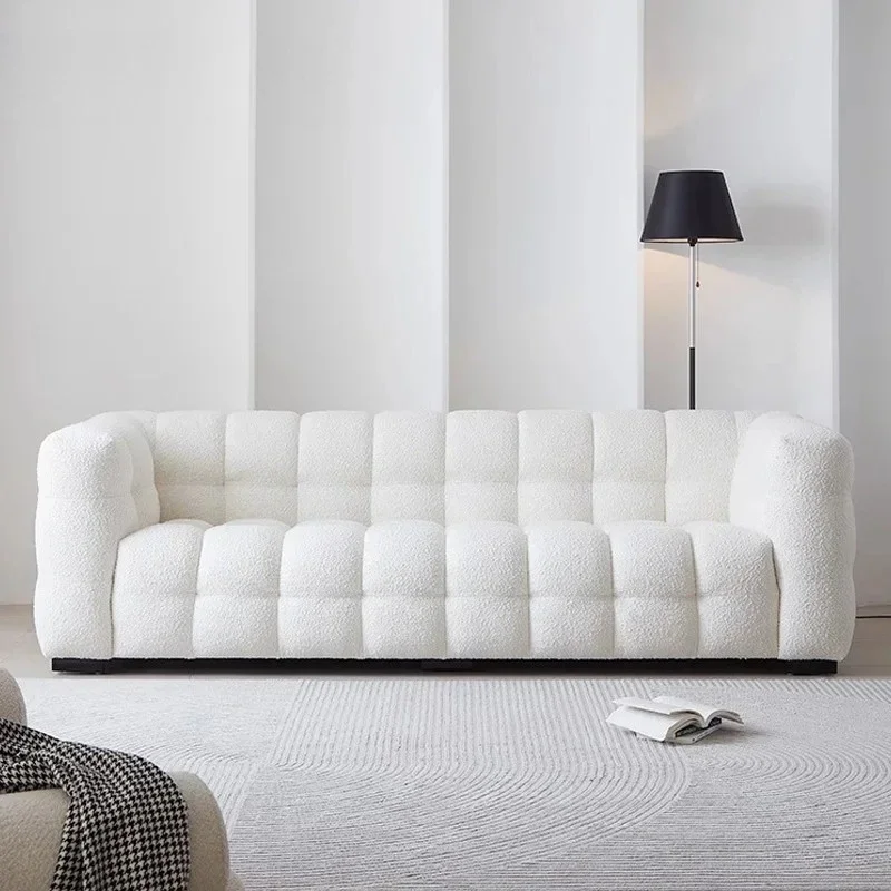 

Modern Simple Fabric Sofa Cream Wind Lamb'S Wool Sofa Small Living Room Simple Fabric Sofa