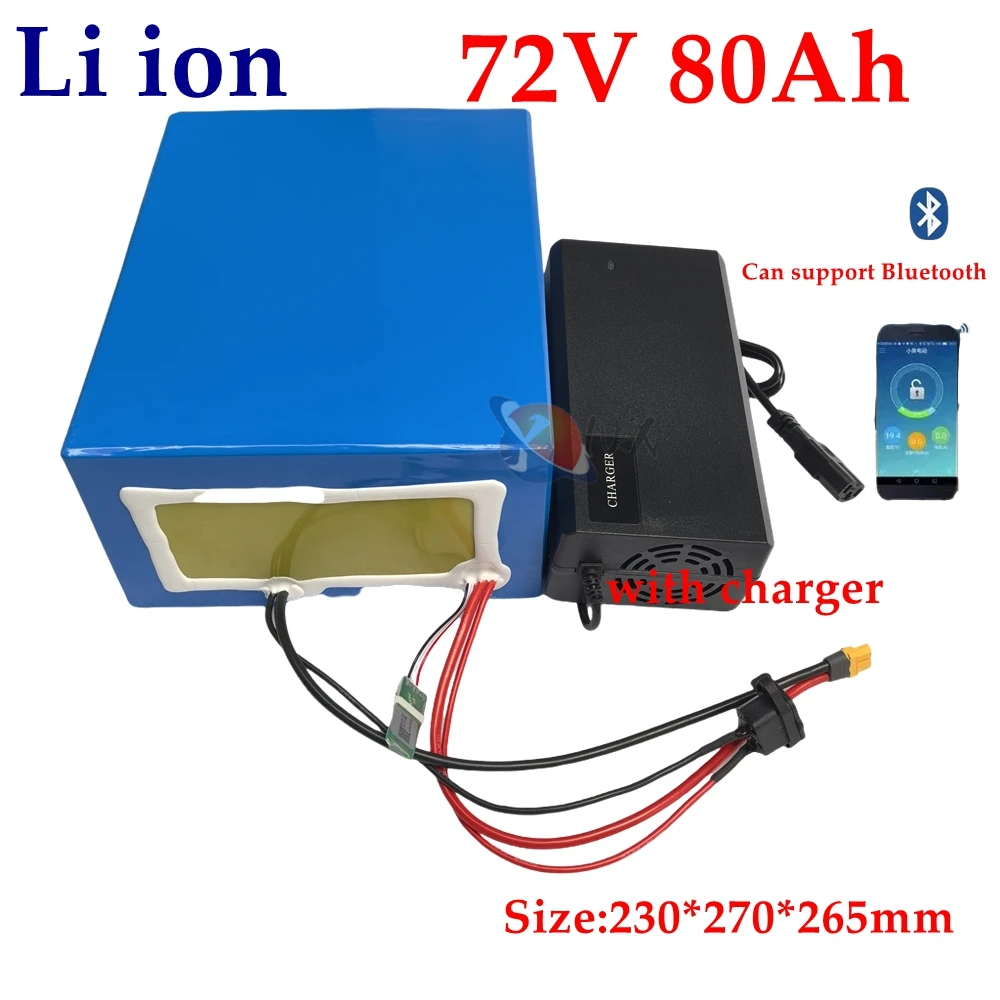 YNX 72v 80Ah Li-Ion With Bluetooth BMS APP Lithium Ion For 7000w Scooter Bicycle Battery Bike Tricycle Motorhome +10A Charger