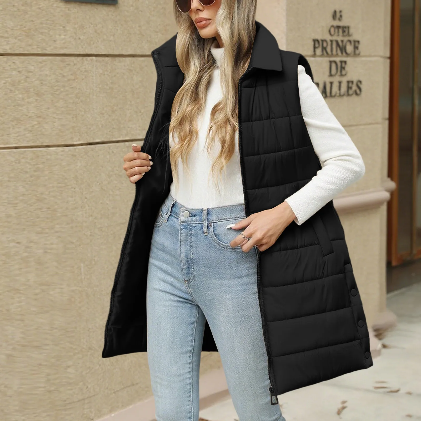 

Women's 2025 Autumn Winter Long Cotton Jacket Padded Vest Sleeveless Quilted Coat Casual Warm Outerwear Fashion Zip Up Jacket