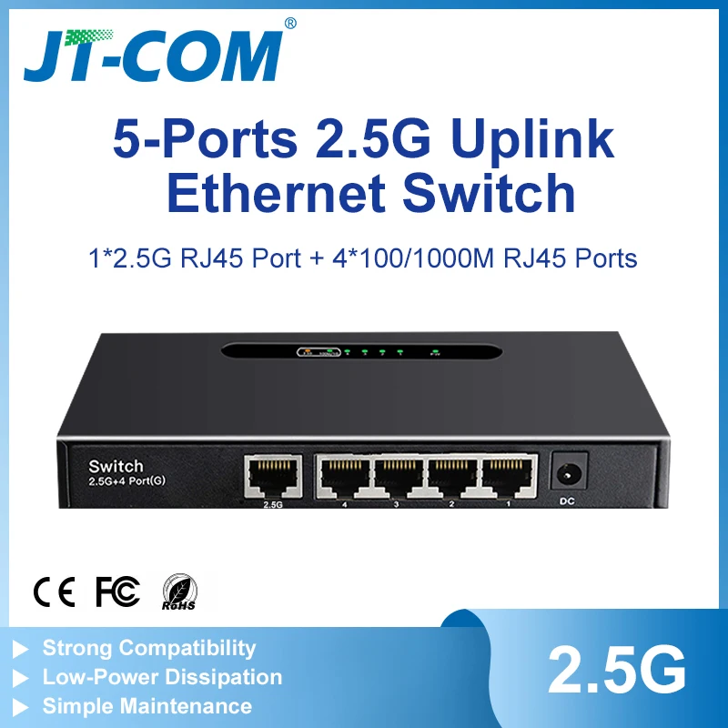 JT-COM 5 port 2.5G uplink Ethernet switch network switch 100m/1000m/2.5G RJ45 port rate transmission