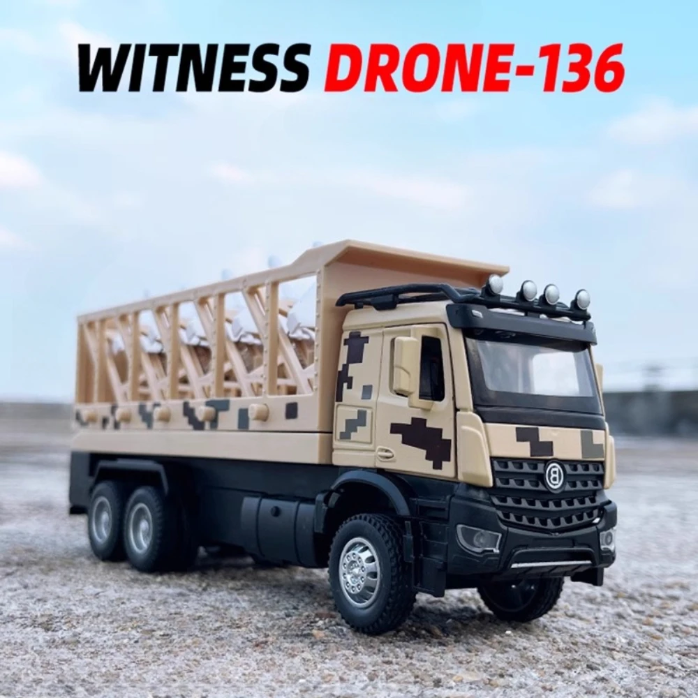 1:36 Scale Witness 136 Drone Model Toy Car One Click Launch Sound Light Pull Back Metal Diecast Vehicle Collection for Boys Gift