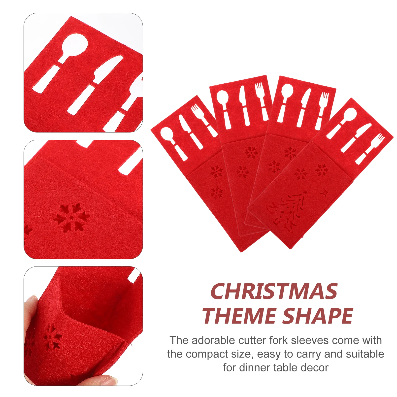 

4Pcs Xmas Theme Cutlery Bag Cute Cartoon Design Dinner Table Flatware Holder Festive Decor Storage Solution