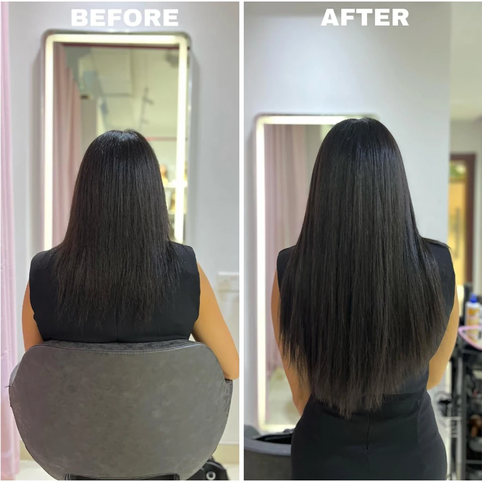 Clipe reto em extensões de cabelo para mulheres, cabelo humano real, clipe sem costura no cabelo, cabelo remy, natural, # 1B