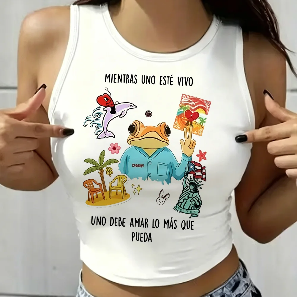 Bad Bunny Tanktops Debi Tirar Mas Fotos DTMF Ärmelloses T-Shirt Damen 2026 Hip Hop Loose Vests