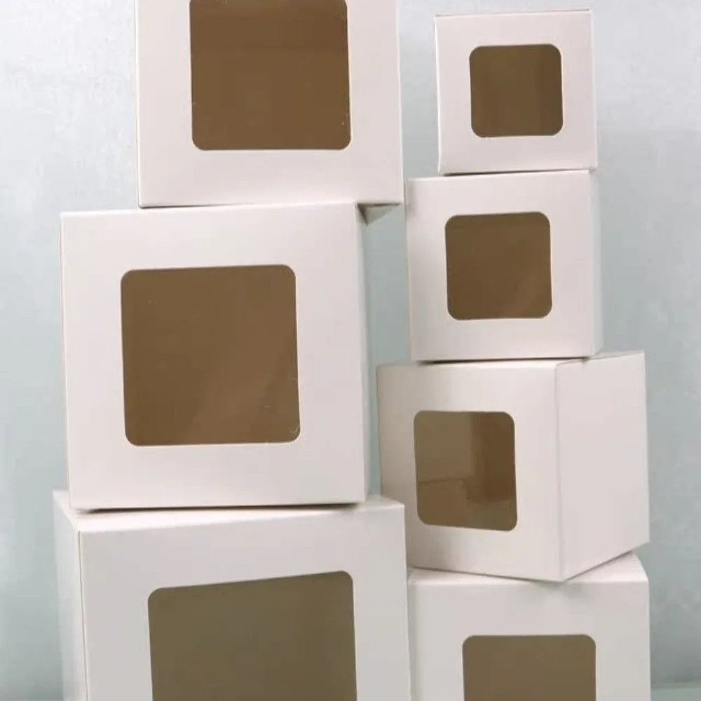 10PCS Kraft Paper Cupcake Display Box Multi Size Square Cardboard Box White DIY Handmade Cookies Candy Packaging Box Baby Shower