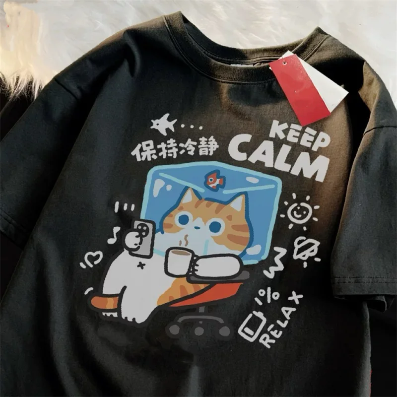 

Men's Big Size Funny Ice Cube Cat Print 100% Cotton Round Neck T-Shirt Summer Breathable Trendy Urban Streetwear Hot Sale