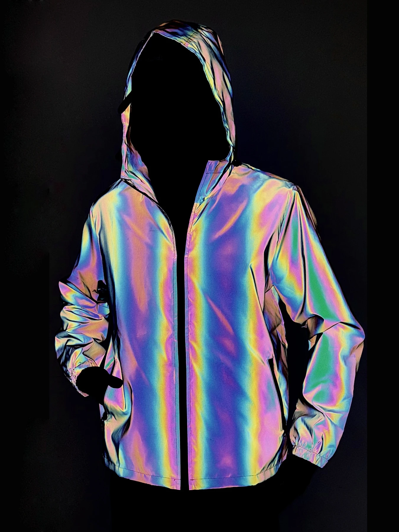 AliExpress Colorful Gradient Night Reflective Jacket Men's Fashion Hooded Coats Luminous Jogging Cycling Outdoor Hip Hop Streetwear