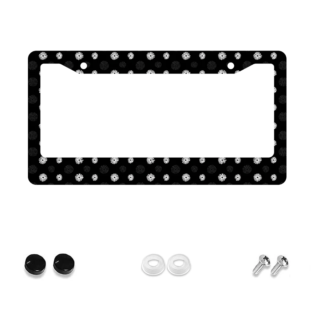 

1 шт. Рамка номерного знака с черно-белым цветочным узором и 2 отверстиями, алюминиевый материал, 6x12 дюймов, с набором винтов, новинка в стиле ретро Ca