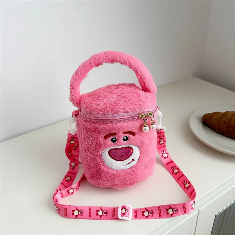 Nuovo orso fragola carino peluche perla borsa a secchiello borsa a mano per ragazza cartone animato nuove borse a mano per borsa a tracolla per studentessa morbida