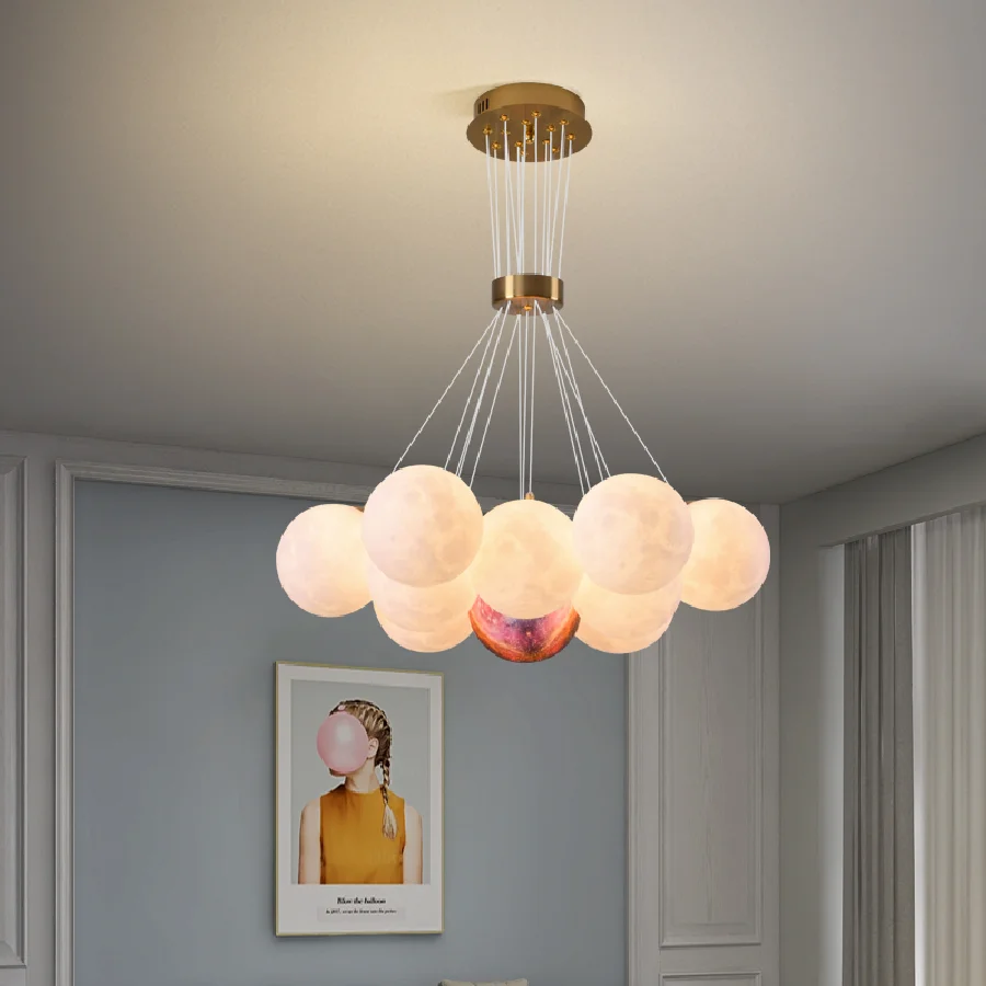 

Modern light luxury balloon-shaped chandelier creative living room dining room duplex building home decoration glass ball lamp