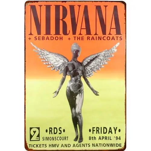 Vintage Metal Sign In Utero Tour Concert Artwork ; Grunge Decor