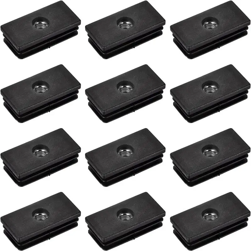 M6/M8 Black Square  Plastic Pipe Plugs Adjustable Screw Foot Pad Furniture Leg Cover End Caps 15x30/20x30/20x40/25x50/30x60mm