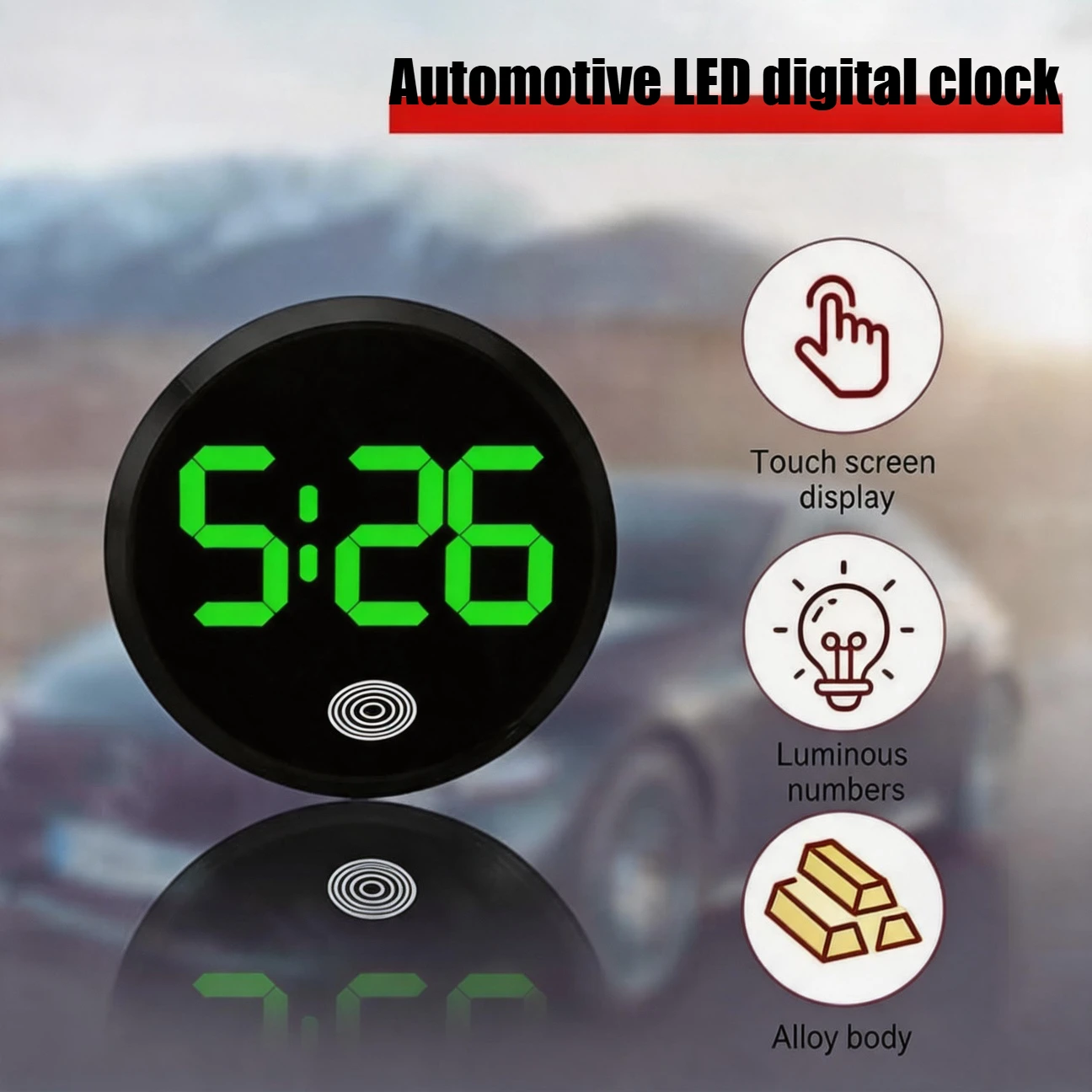 LED Clock Fashionable Car Dashboard Digital Clock Touch-Control Dashboard Watch Universal for Most Cars Study Desks E-Bikes