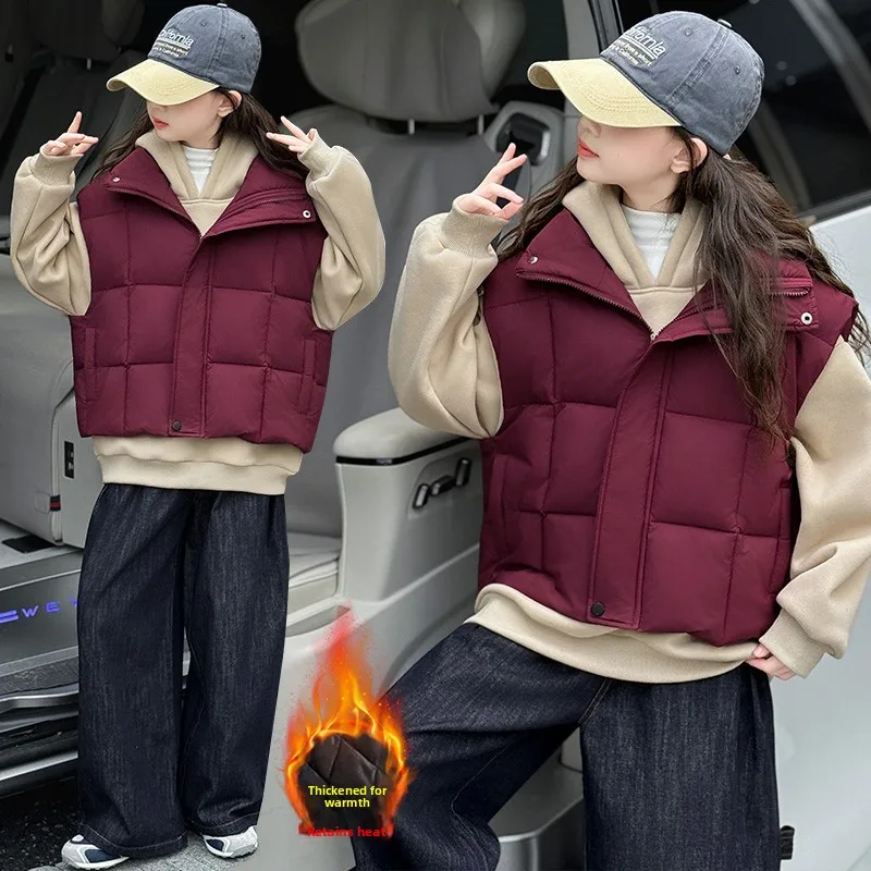 

Thiened down Cotton Vest for Girls Autumn Winter Outerwear 2025 New Korean Sle Middle Large Children Junior High School T...