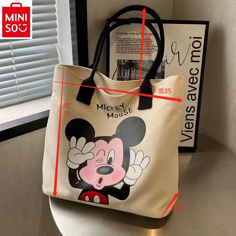 MINISO   Disney Large Capacity High Quality Canvas Handbag 2024 New Women's Cartoon Mickey Leisure Versatile Tote Bag