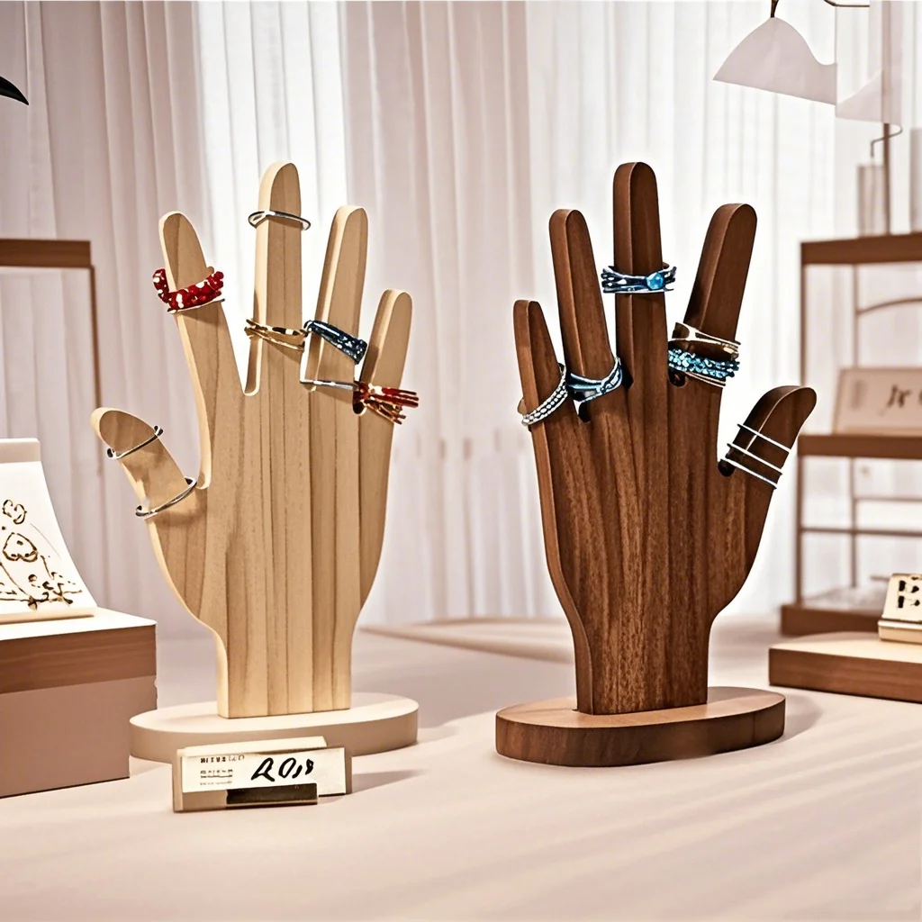 خشبية اليد شكل سوار الإسورة عرض موقف عارضة أزياء النخيل على شكل حلقة تخزين حامل سطح المكتب مجوهرات المنظمون #3