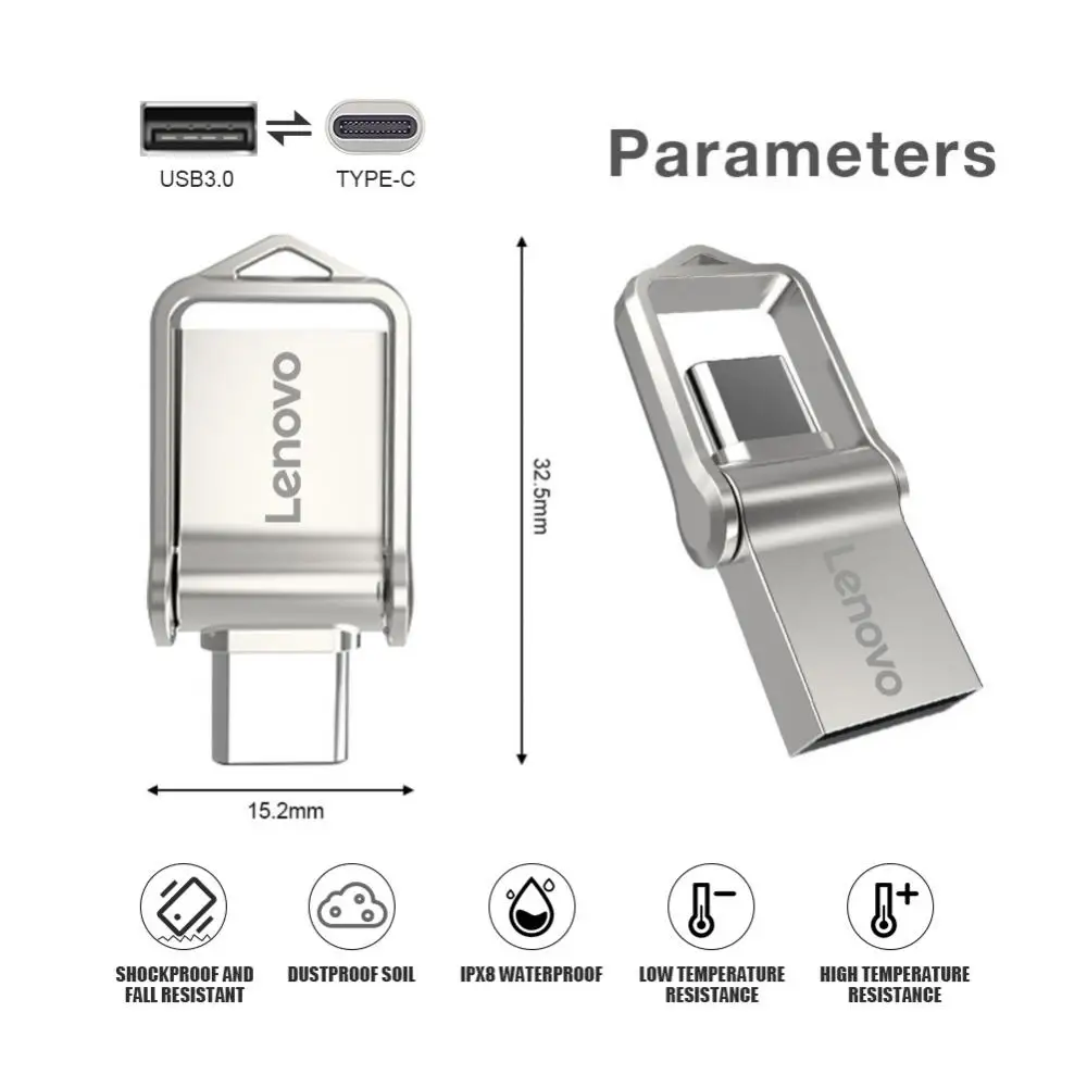 Lenovo-Mini Pen Drive Usb 3,0 de 2TB, unidades Flash USB de 1TB, 512GB, Metal tipo C, OTG, alta velocidad, resistente al agua, 2TB