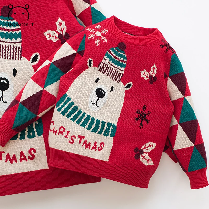 Family for a Family of Three in Winter Christmas and New Year Red Sweater Mother and Daughter New Year Fashionable Street Mother