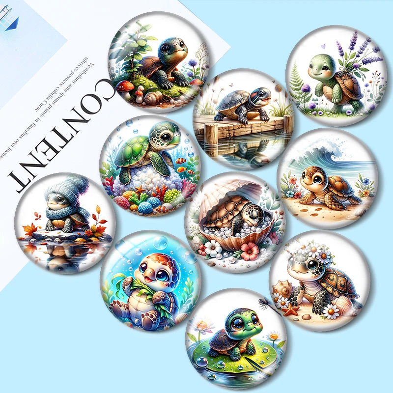 

Cute Baby Turtle 12mm/14mm/16mm/18mm/20mm/25mm Round Photo glass cabochon demo flat back Making findings