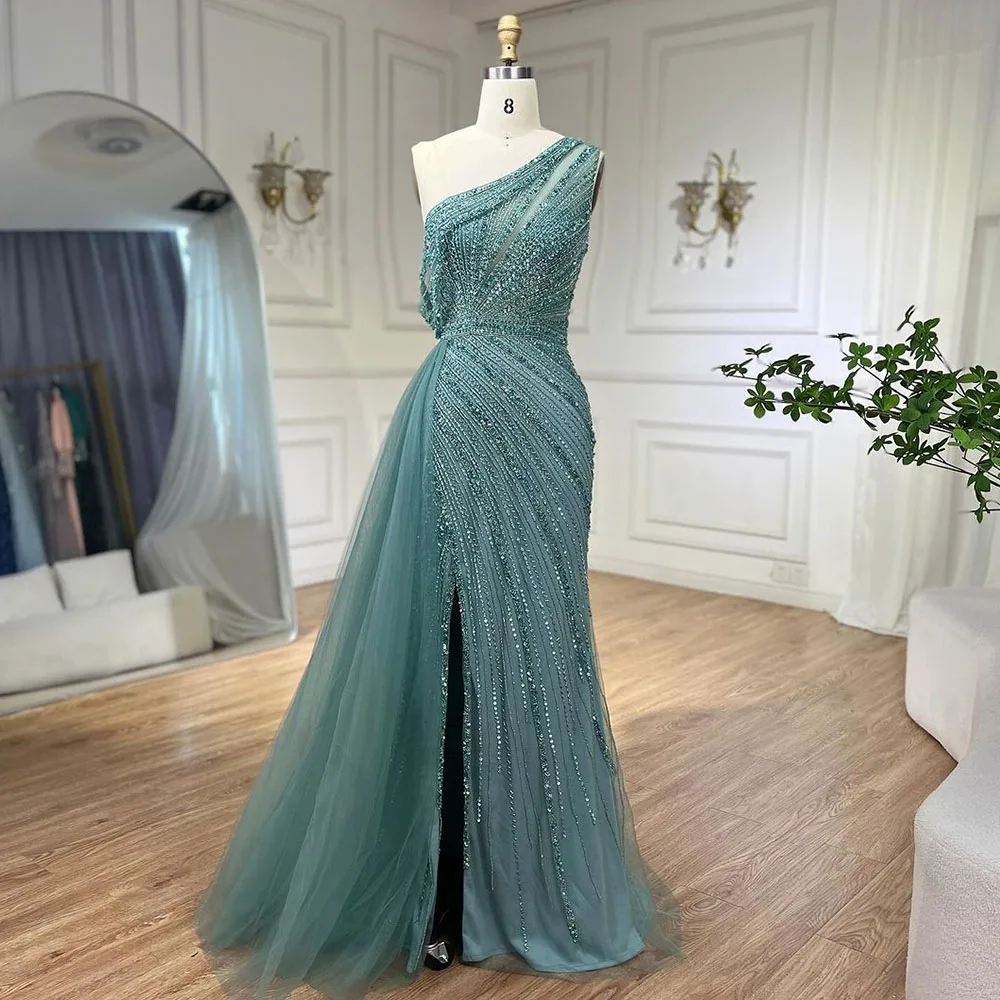 Serene Hill Turquoise Luxury High Slit Evening Dresses Gowns Customized 2025 Beaded Elegant Mermaid Women Party GLA71371