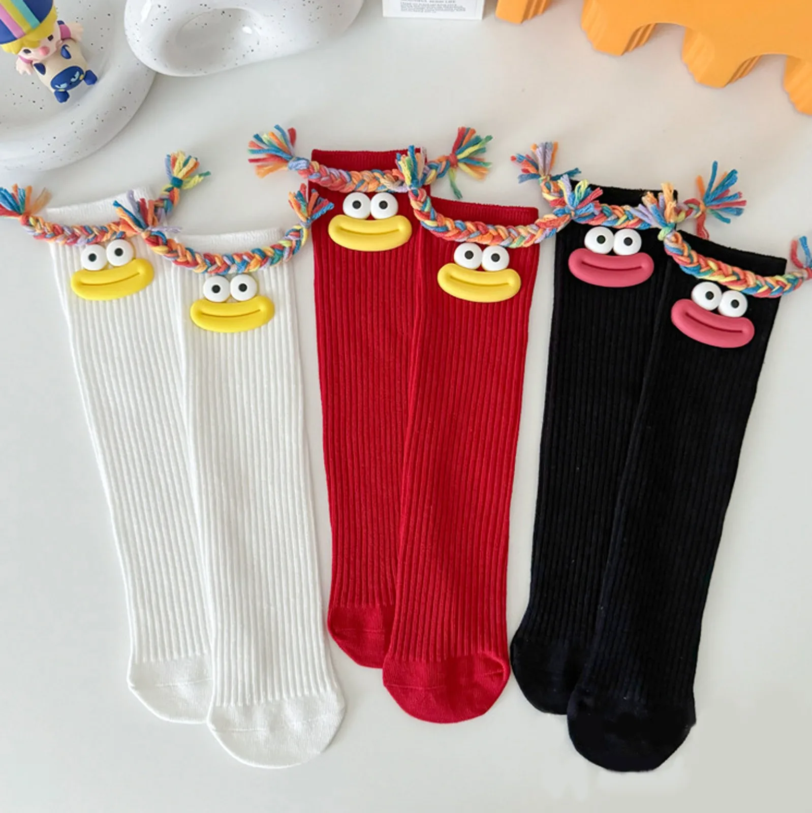 Frau Mittlere Länge Kawaii Cartoon Bunte Socke Mädchen Großen Mund Zöpfe Lustige Baumwolle Lange Socken Weibliche Nette Über Knie Hohe Strümpfe – Detail 25