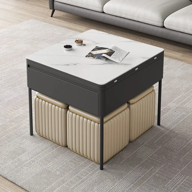 

Small apartment rock slab folding coffee table dual-purpose simple living room multi-functional mobile telescopic