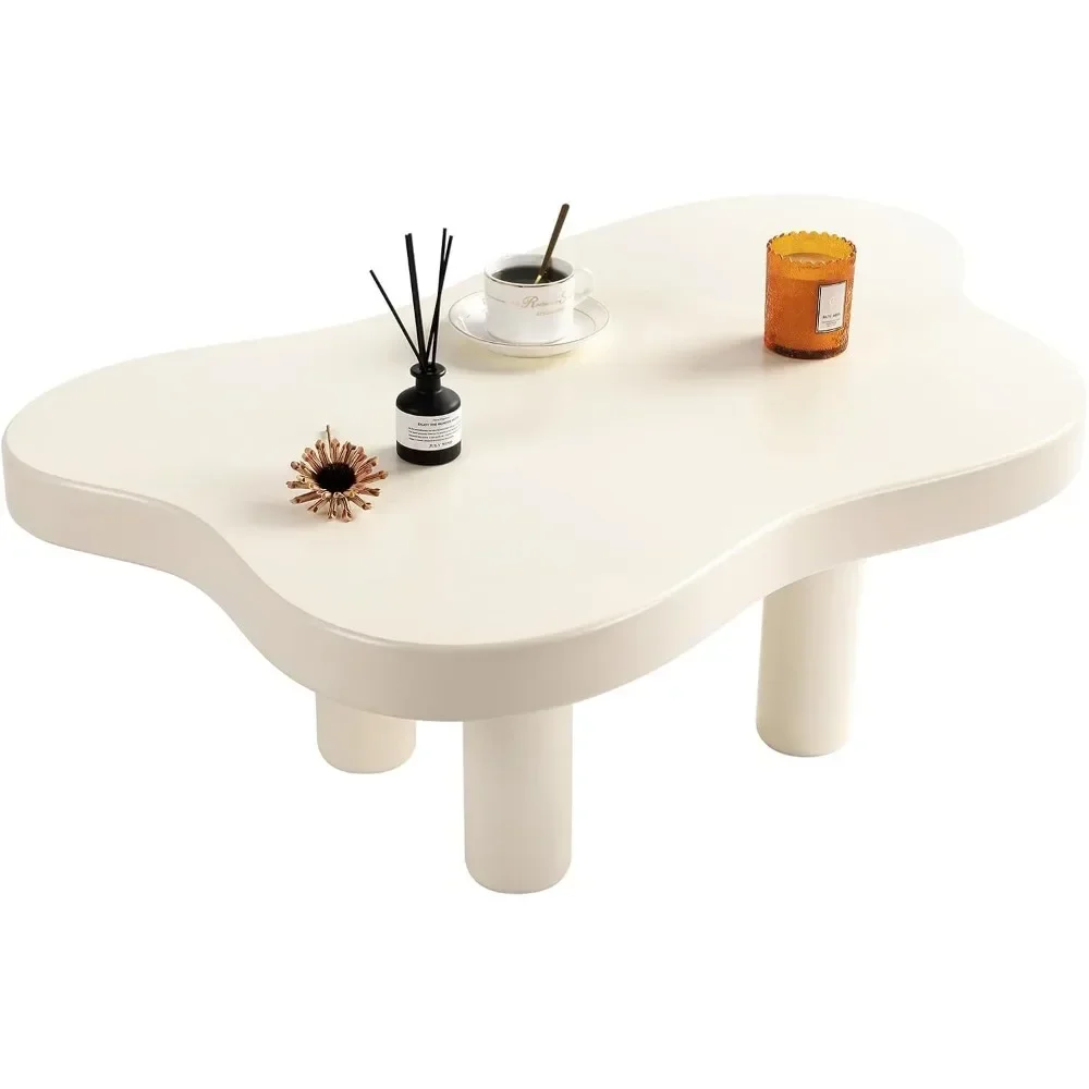 Cloud Coffee Table, Modern End Table, Cute Irregular Tea Table for Living Room, Bedroom White 37 Inch, 57 Pounds