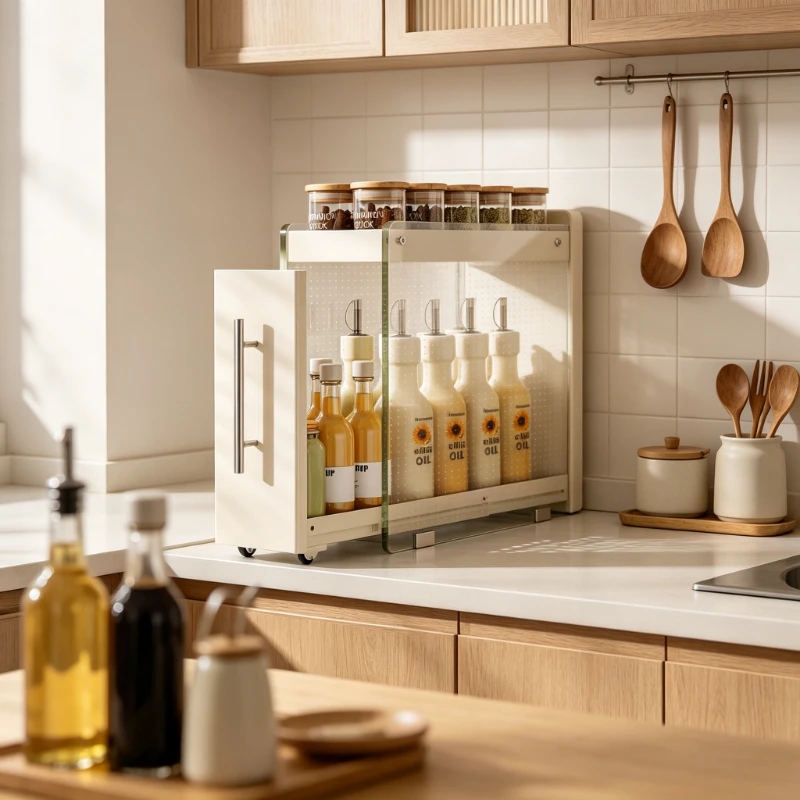 Clear Spice Rack Organizer, Narrow Gap Pull-Out Cabinet Storage Shelf for Kitchen, Multifunctional Seasoning Holder