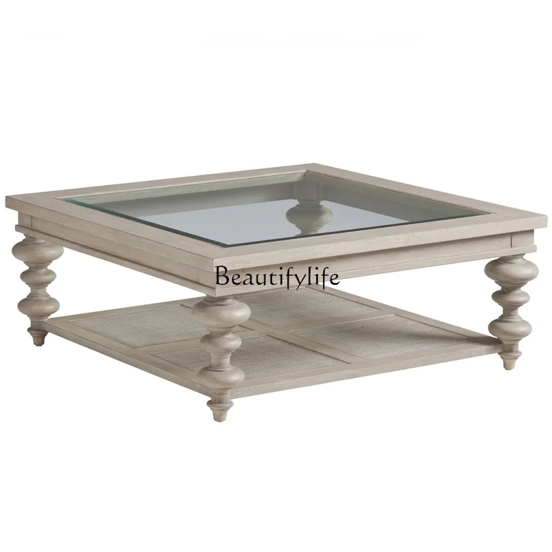

*American-Style Solid Wood Coffee Table So Easy So Beauty Manchurian Ash Square Coffee Table Villa Living Room Coffee Table