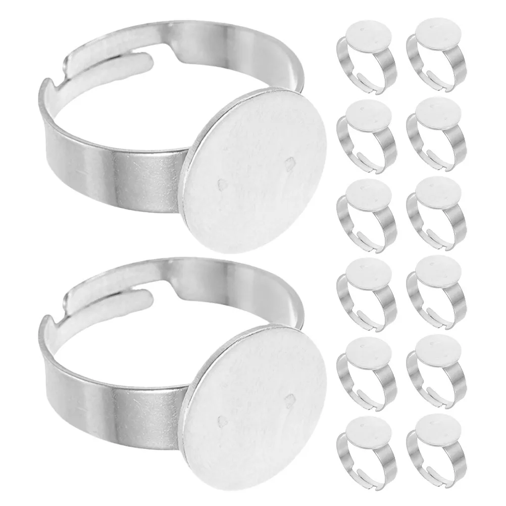 40Pcs Stainless Steel Rings Base 12Mm Round Flat Bezel Tray Blank Settings for DIY Finger Rings Craft Supplies